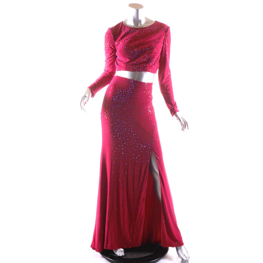 Sherri Hill Size 8 / 2Pc Majenta Sequined Evening Dress